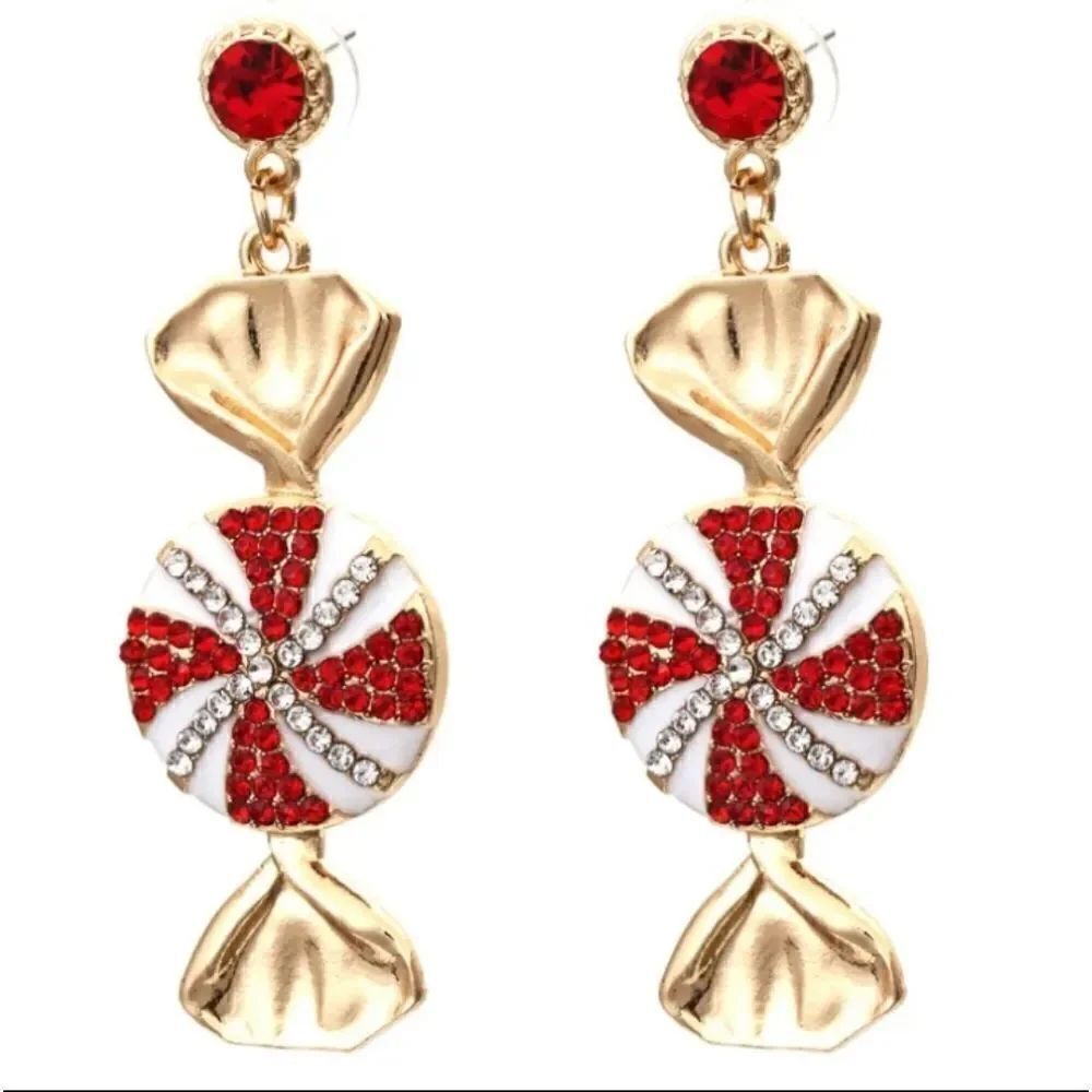 Candy Candy Stripe Rhinestone Gold Drop Earrings